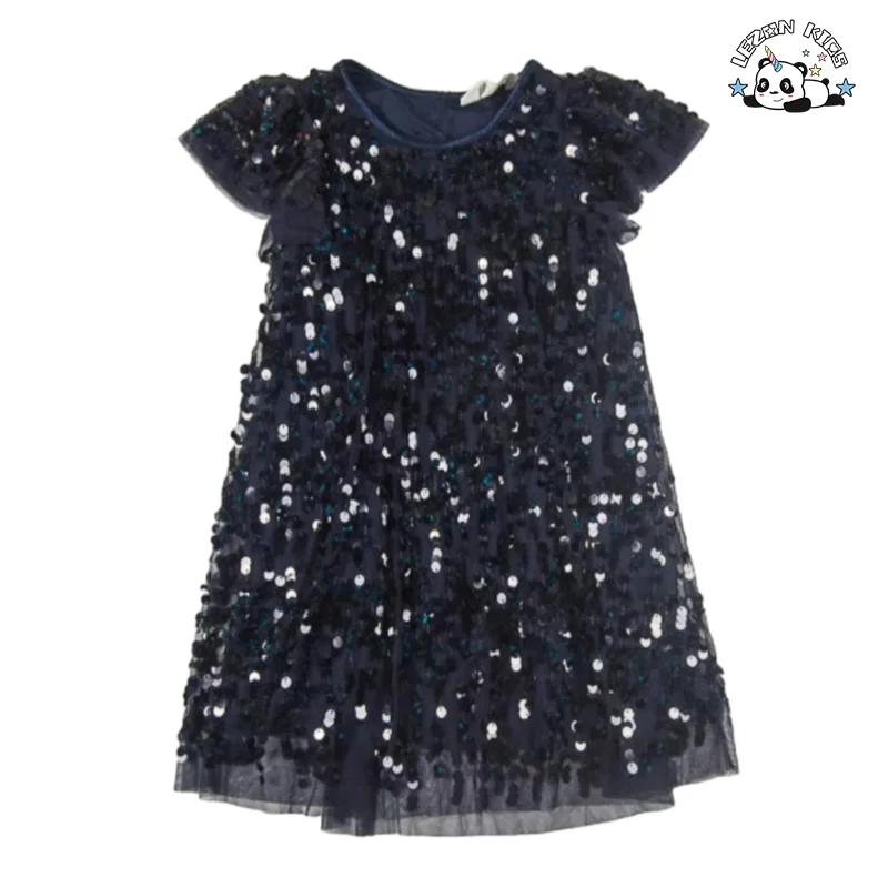 LEZONKIDS - Customizable Latest American Stylish Ruffle Sleeves Sequin Dress Multi Color Shiny Girls Party Dress